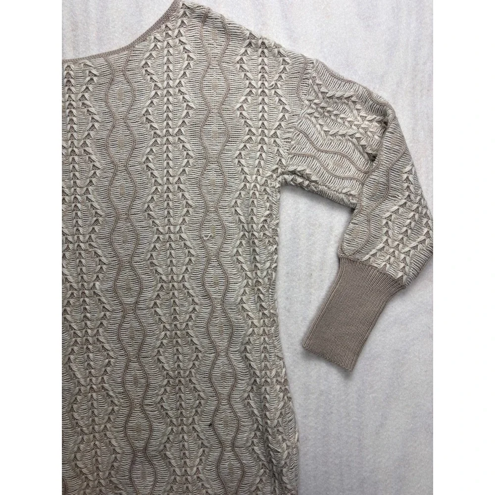Venus Womens Tan Cream Geometric Cable Knit Boat Neck Tunic Sweater Size M - Picture 10 of 13